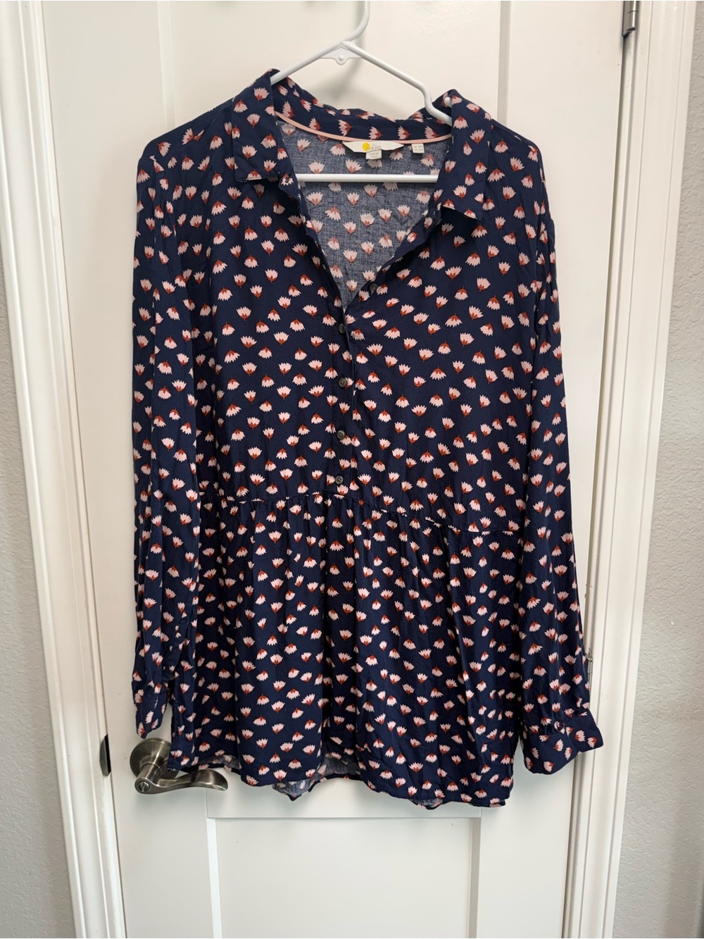Boden Women’s Navy Floral Peplum Blouse - Navy and Pink